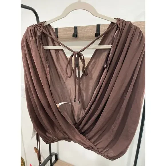 Free People Brown Open Back Rachel Silky Top - Picture 4 of 5